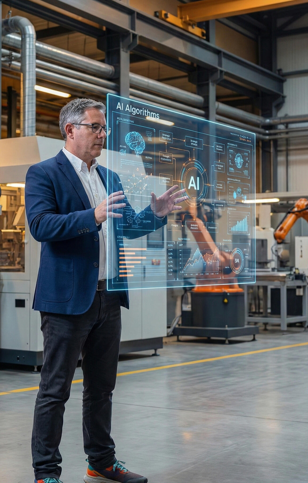 Strategy meeting defining the PPWR compliance framework. A consultant analyzing integrated data visualizations for AI, technical governance, and sustainable flexible packaging transformation. (Image generated by AI)